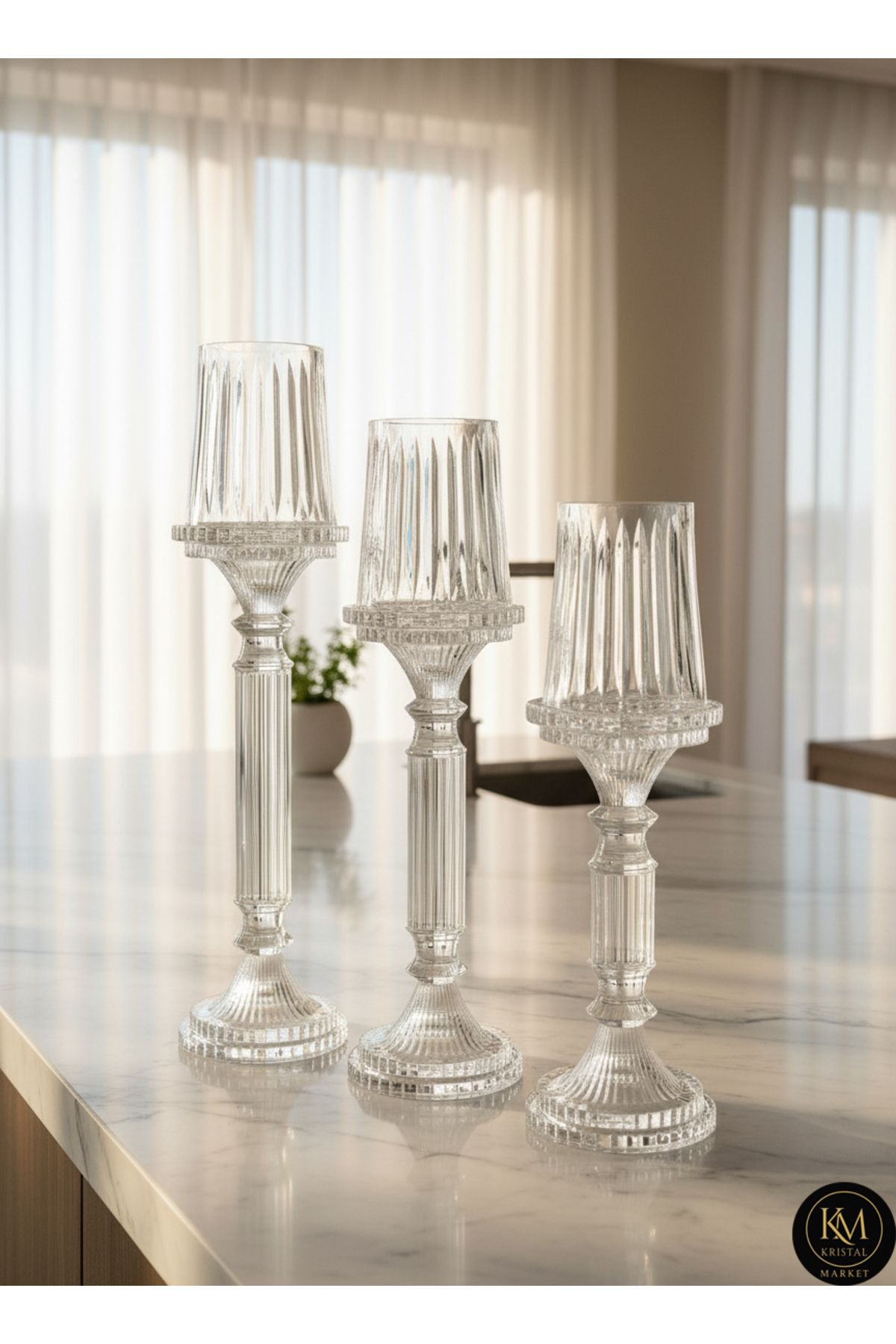 El Yapımı Kristal Dekoratif Mumluk Set 3'lü Ürün ana görseli
