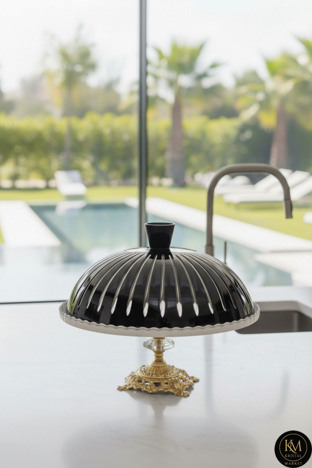 El Yapımı Kristal Gold Detay Pasta Kek Dekoratif Sunumluk Ayaklı Kase