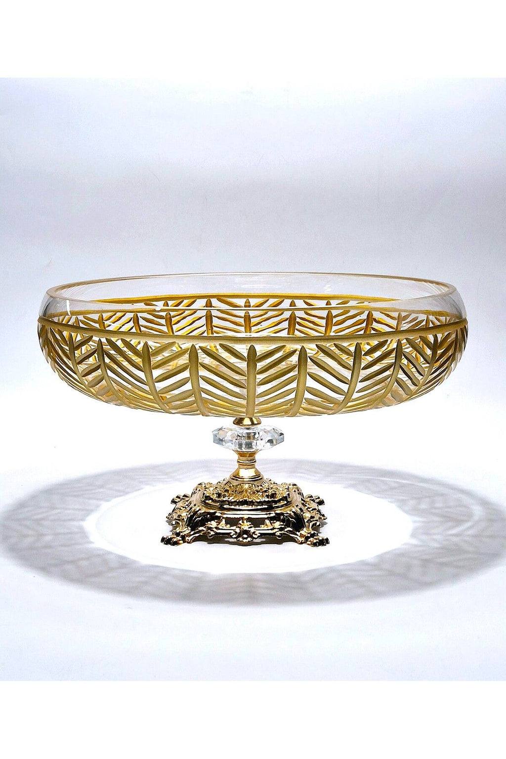 28cm Kesme Kristal Dekor Gold Ayaklı Cam Kase Milas Gold Desen