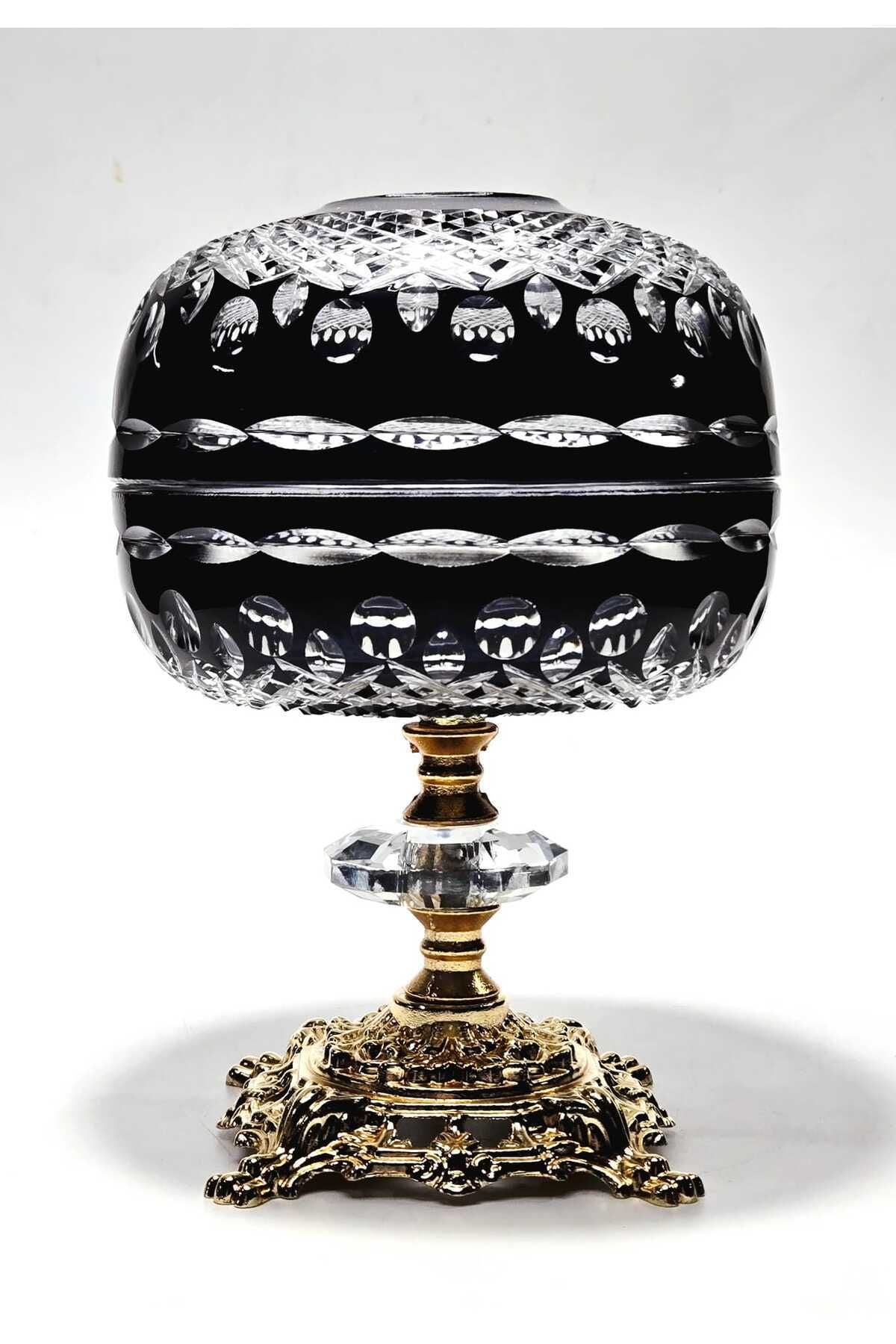 El Yapımı Kesme Kristal Royal Desen Dekoratif Sunumluk Kapalı Peçetelik Mumluk