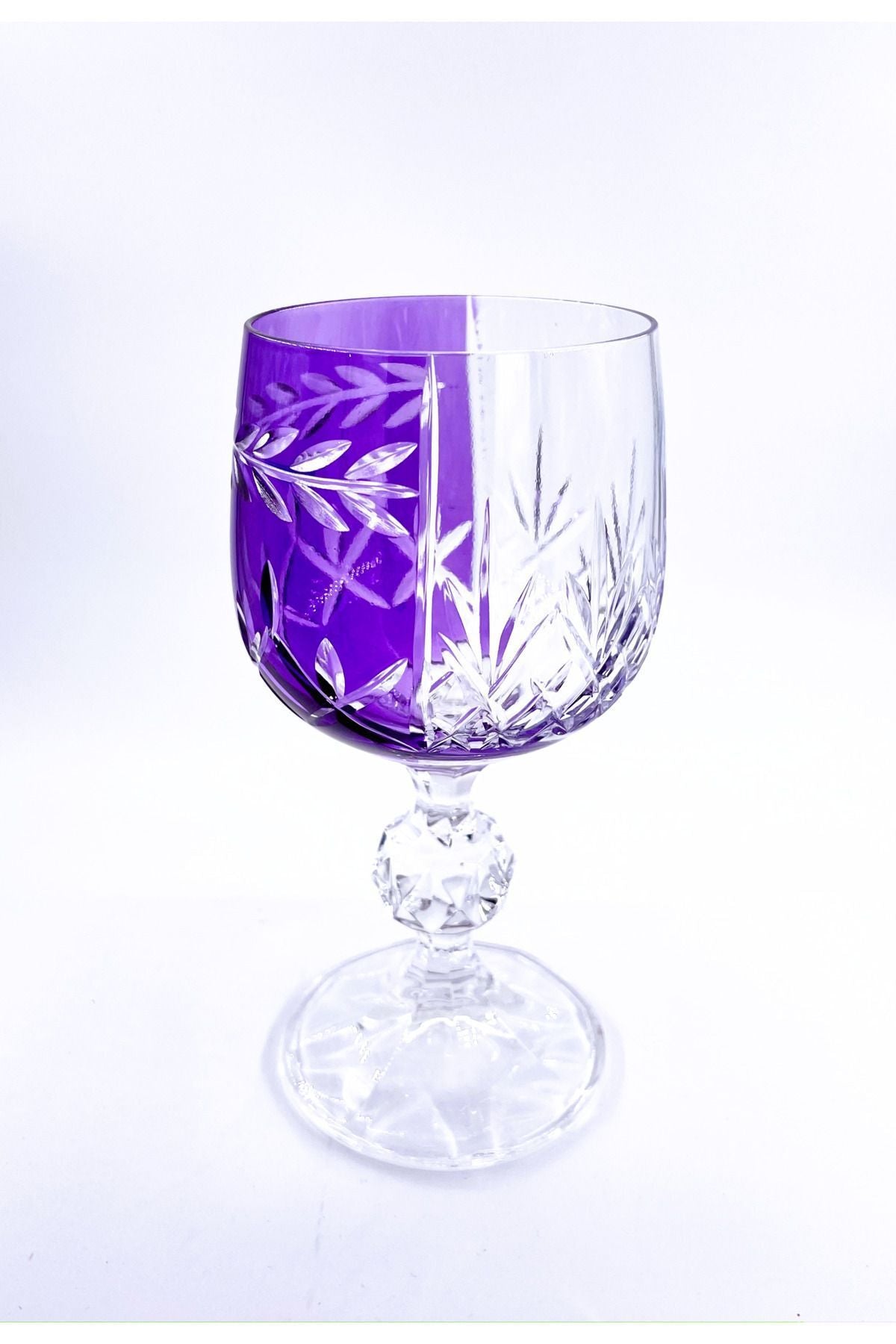 El Yapımı Kristal Bohemia Mor Çift Renk Dekoratif Sunumluk Ayaklı Kadeh Kahve Yanı Su Bardağı