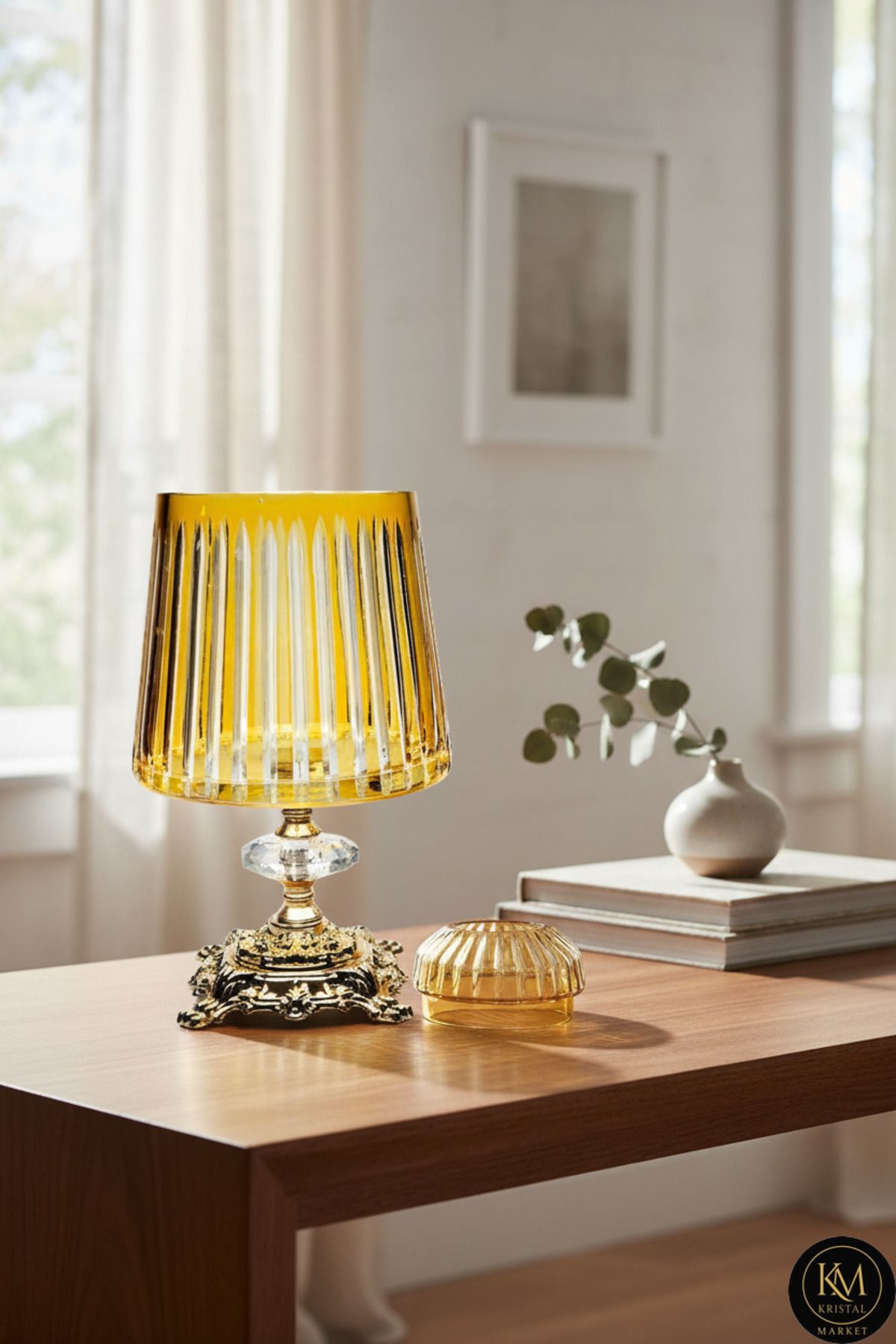 El Yapımı Kesme Kristal Merkür Vertical Desen Dekoratif Sunumluk Kapaklı Peçetelik Mumluk