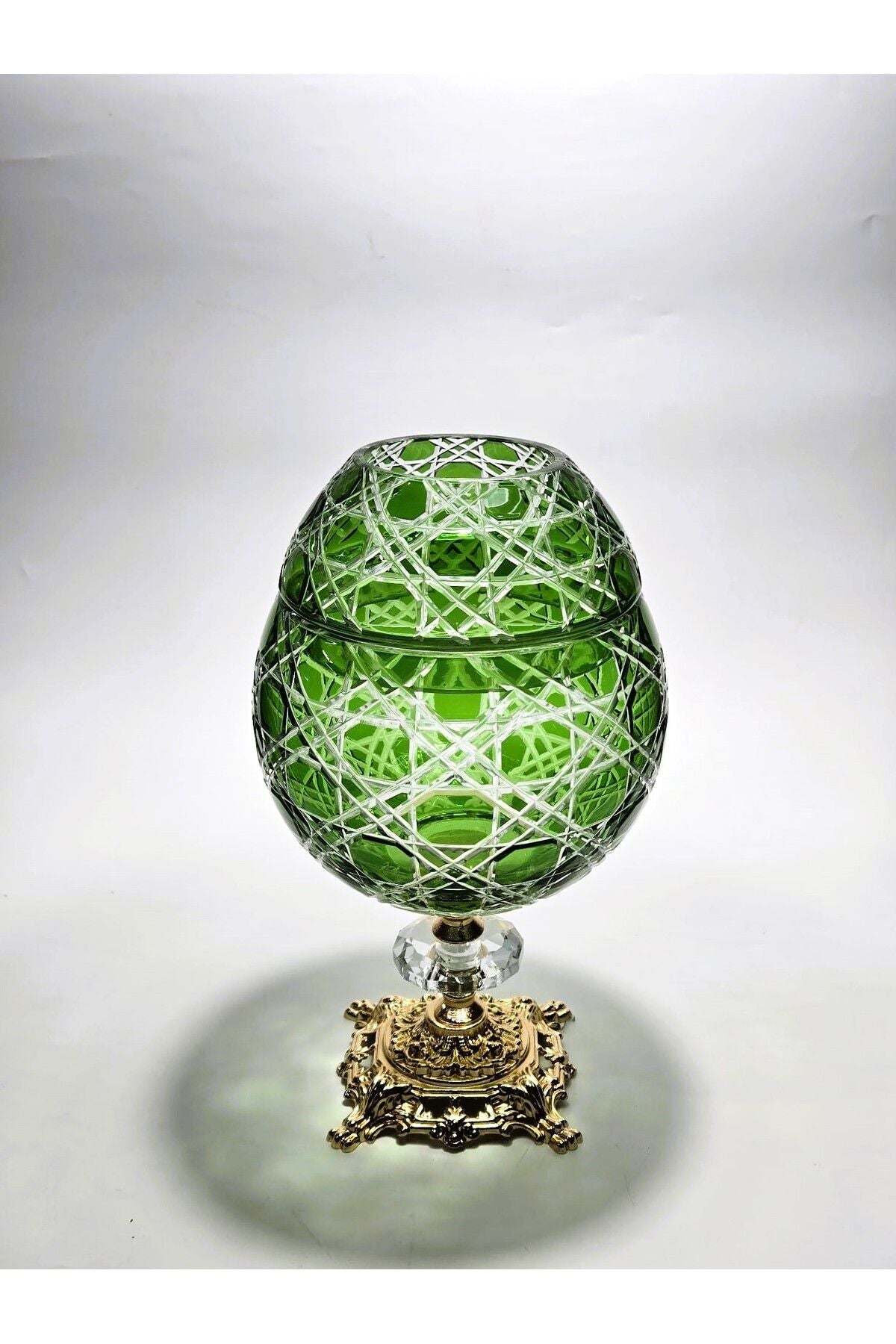 El Yapımı Kristal Kesme Desen Büyük Dekoratif Ayaklı Peçetelik Mumluk Ürün ikincil görseli