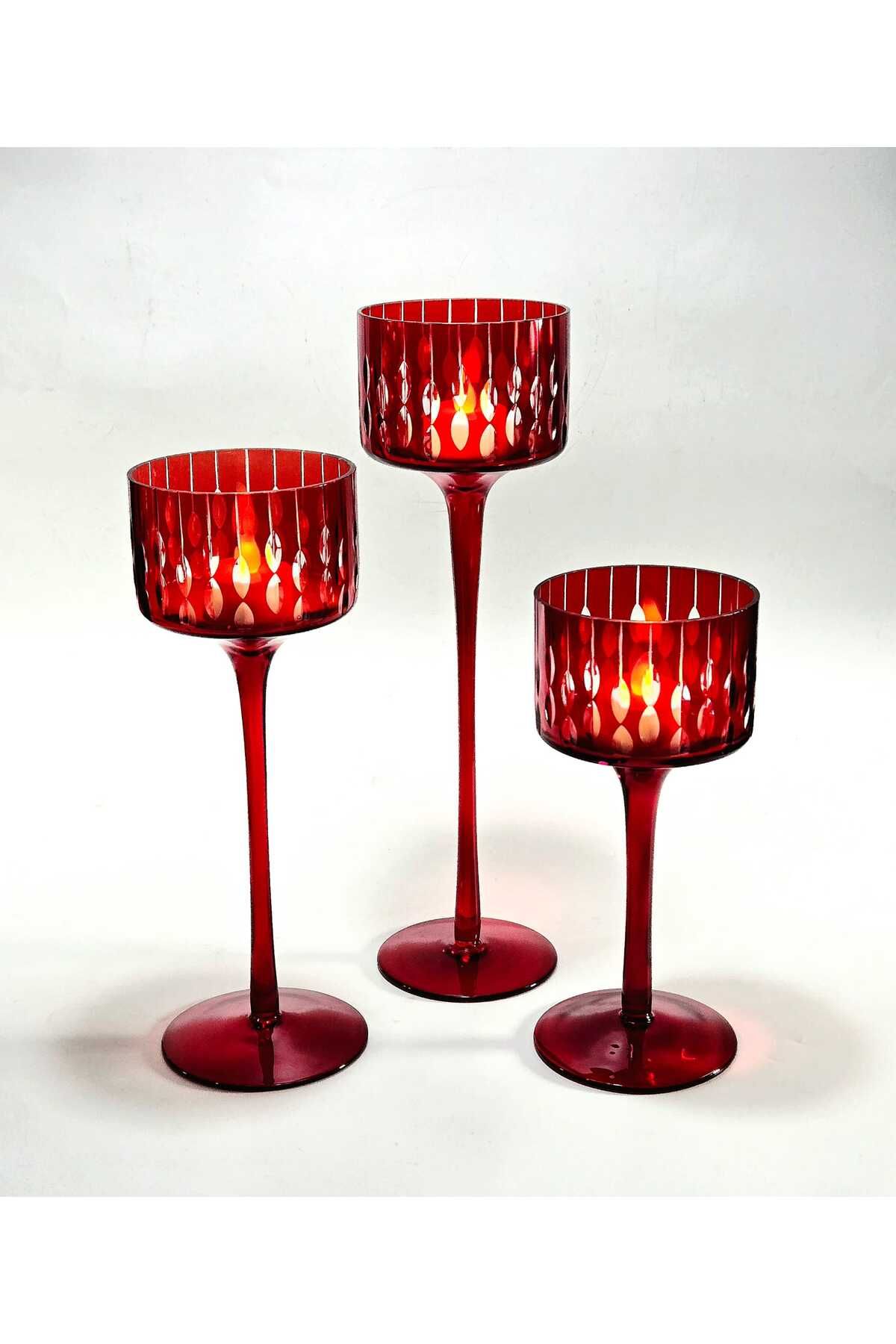 El Yapımı Kristal Damla Desen Dekoratif Mumluk Set 3'lü