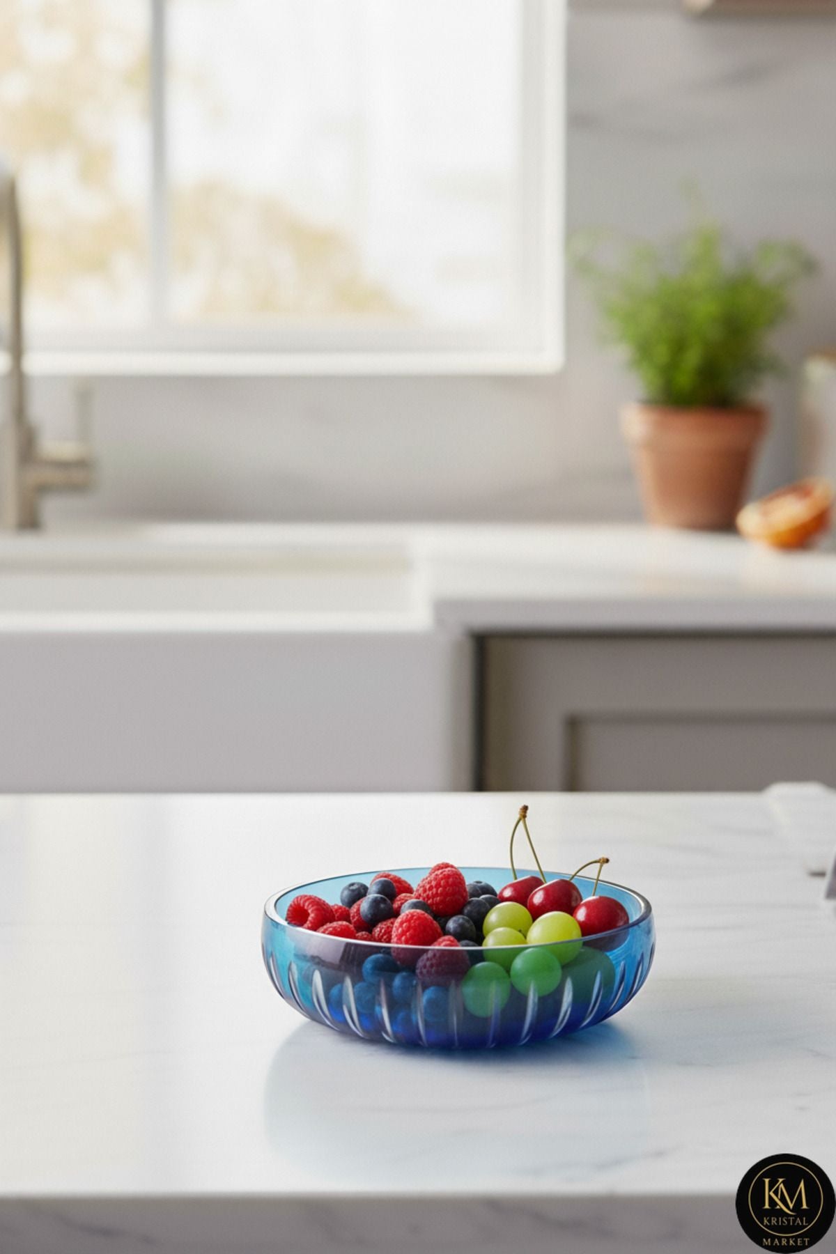 El Yapımı Kesme Kristal Vertical Desen 28 Cm Dekoratif Sunumluk Sofra Sunum Kasesi Ürün ana görseli