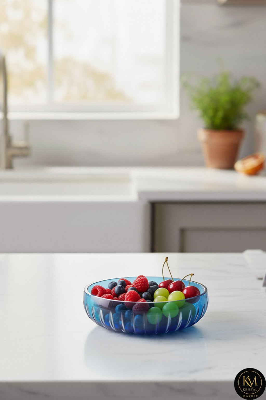 El Yapımı Kesme Kristal Vertical Desen 28 Cm Dekoratif Sunumluk Sofra Sunum Kasesi