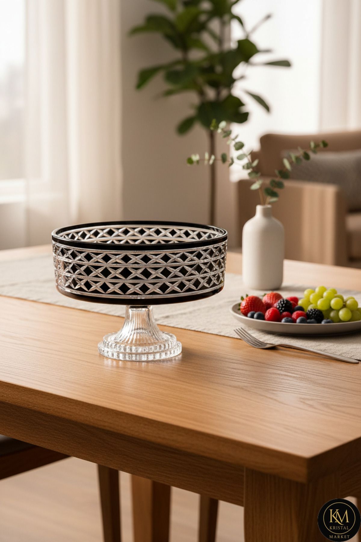 El Yapımı Kristal Bodrum Desen 28 Cm Dekoratif Sunumluk Sofra Sunum Kasesi Ürün ana görseli