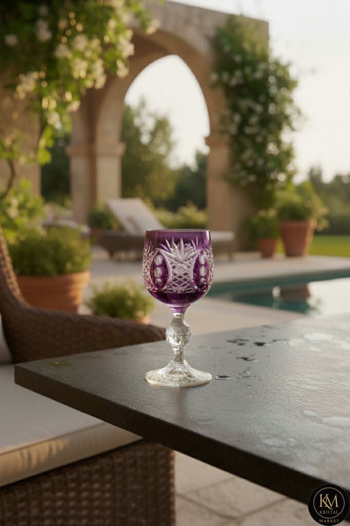 ANANAS DESENLİ KRİSTAL AYAKLI LÜKS BARDAK