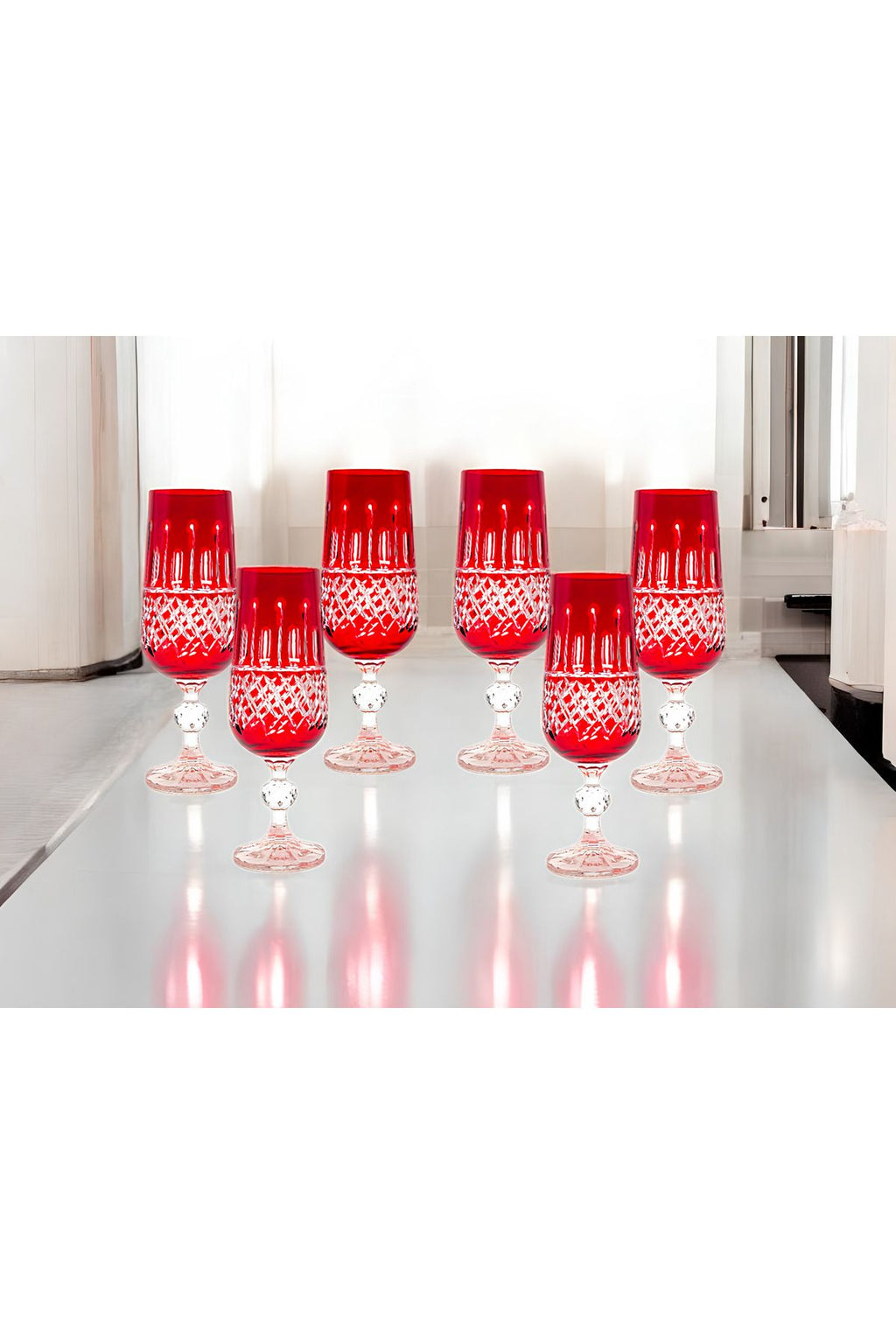 KESME KRİSTAL EL İŞÇİLİĞİ KAHVE YANI Flüt SU BARDAĞI 6'lı Set