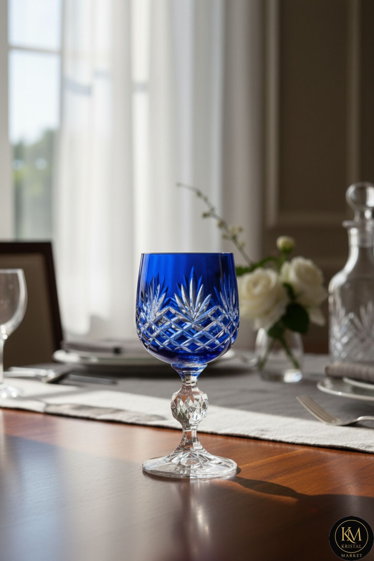 El Yapımı Kristal Püsküllü Renkli Lüks Ayaklı Kadeh Kahve Yanı Su Bardağı Ürün ana görseli