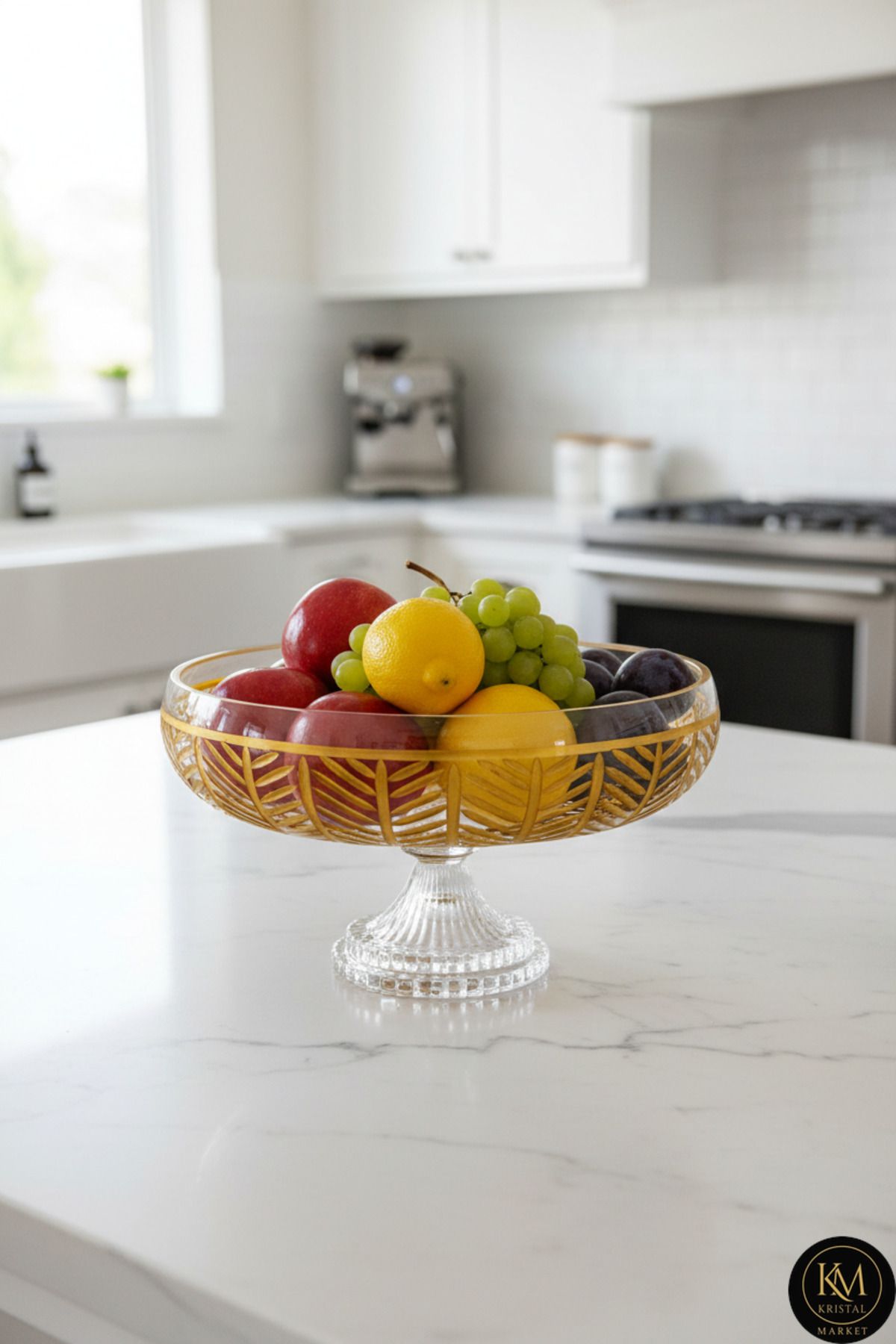 KESME KRİSTAL  GOLD DEKOR AYAKLI  SOFRA SUNUM KASE Ürün ana görseli