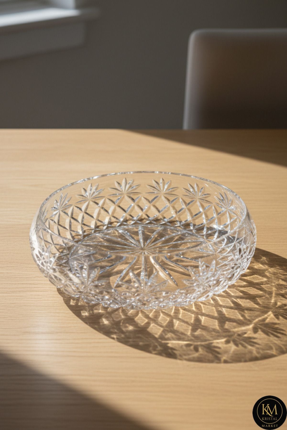 El Yapımı Kristal Palm Desenli 28 Cm Dekoratif Sunumluk Kase