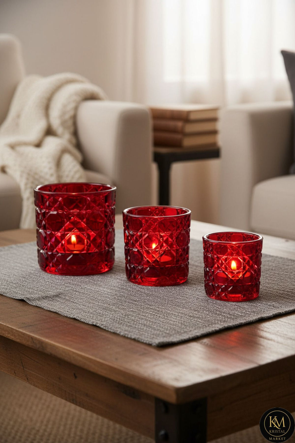 El Yapımı Kristal Mumluk Takımı 3'lü