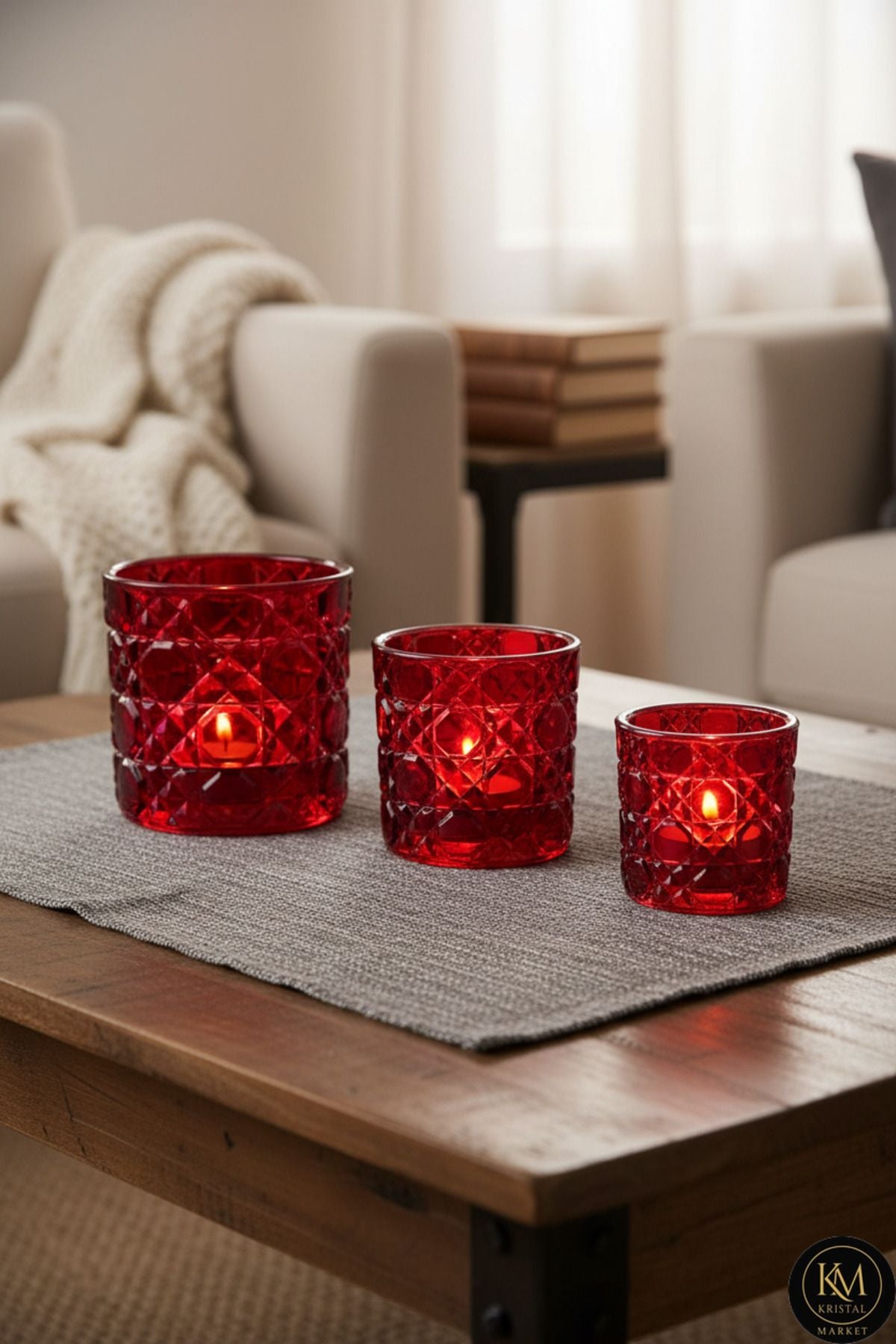 El Yapımı Kristal Mumluk Takımı 3'lü