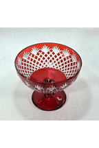 El Yapımı Kristal Kesim Püskül Desenli Kırmızı Renk Dekoratif Sunumluk Meyvelik Kase