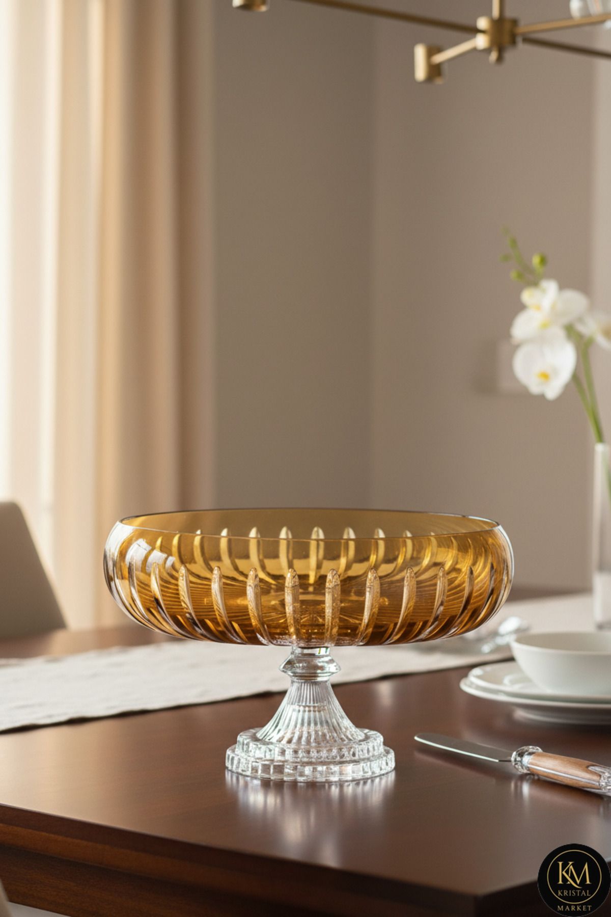 Kesme Kristal Dekor 28 Cm Amber Sofra Sunum Kasesi Ürün ana görseli