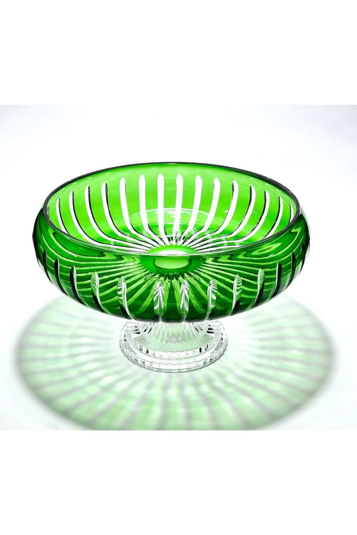 El Yapımı Kesme Kristal Vertical Desen 28 Cm Dekoratif Sunumluk Ayaklı Sofra Sunum Kasesi Ürün ikincil görseli