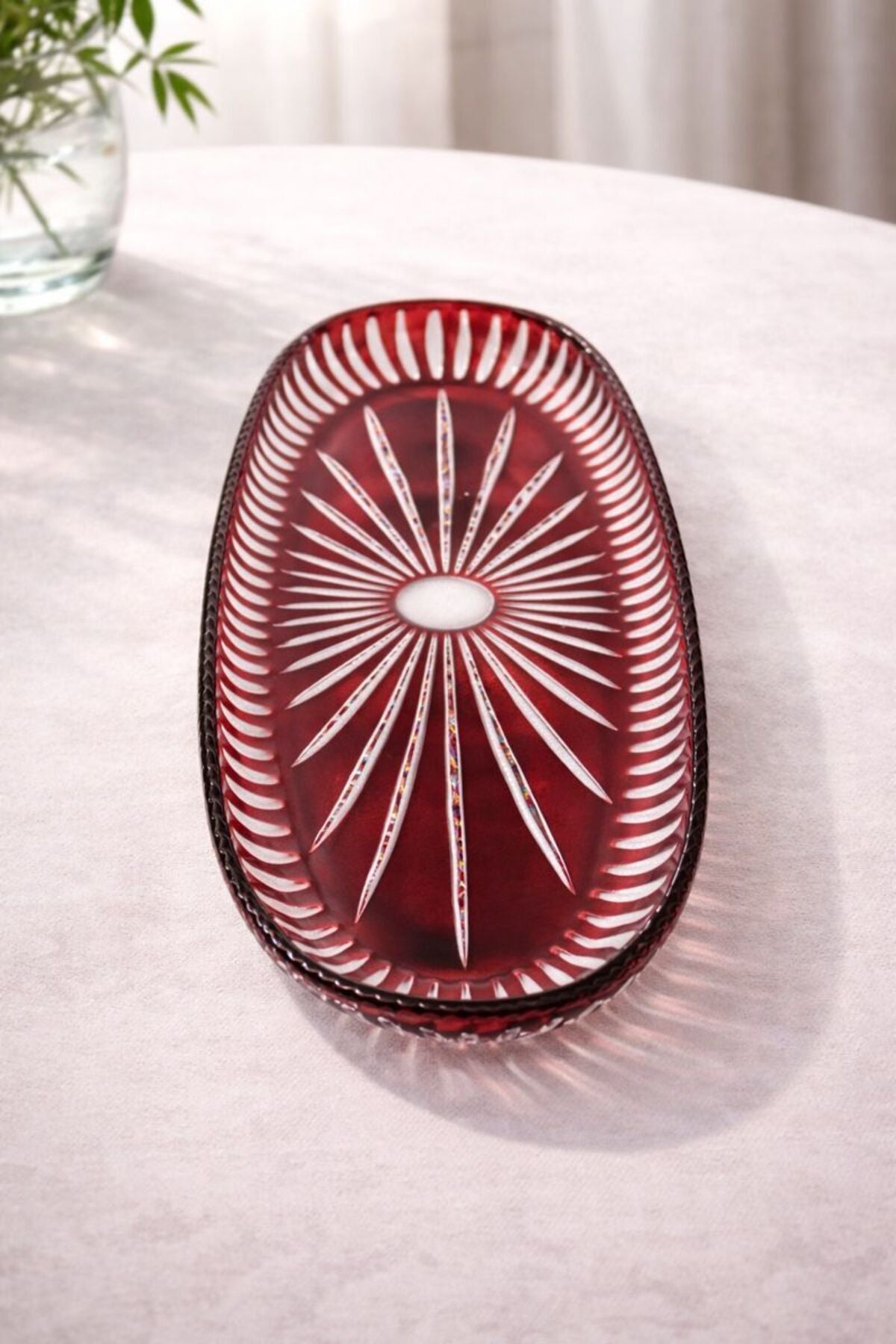 El İşçiliği Kesme Kristal 50 CM Büyük Kayık Sunumluk Vertical Desen Ürün ana görseli