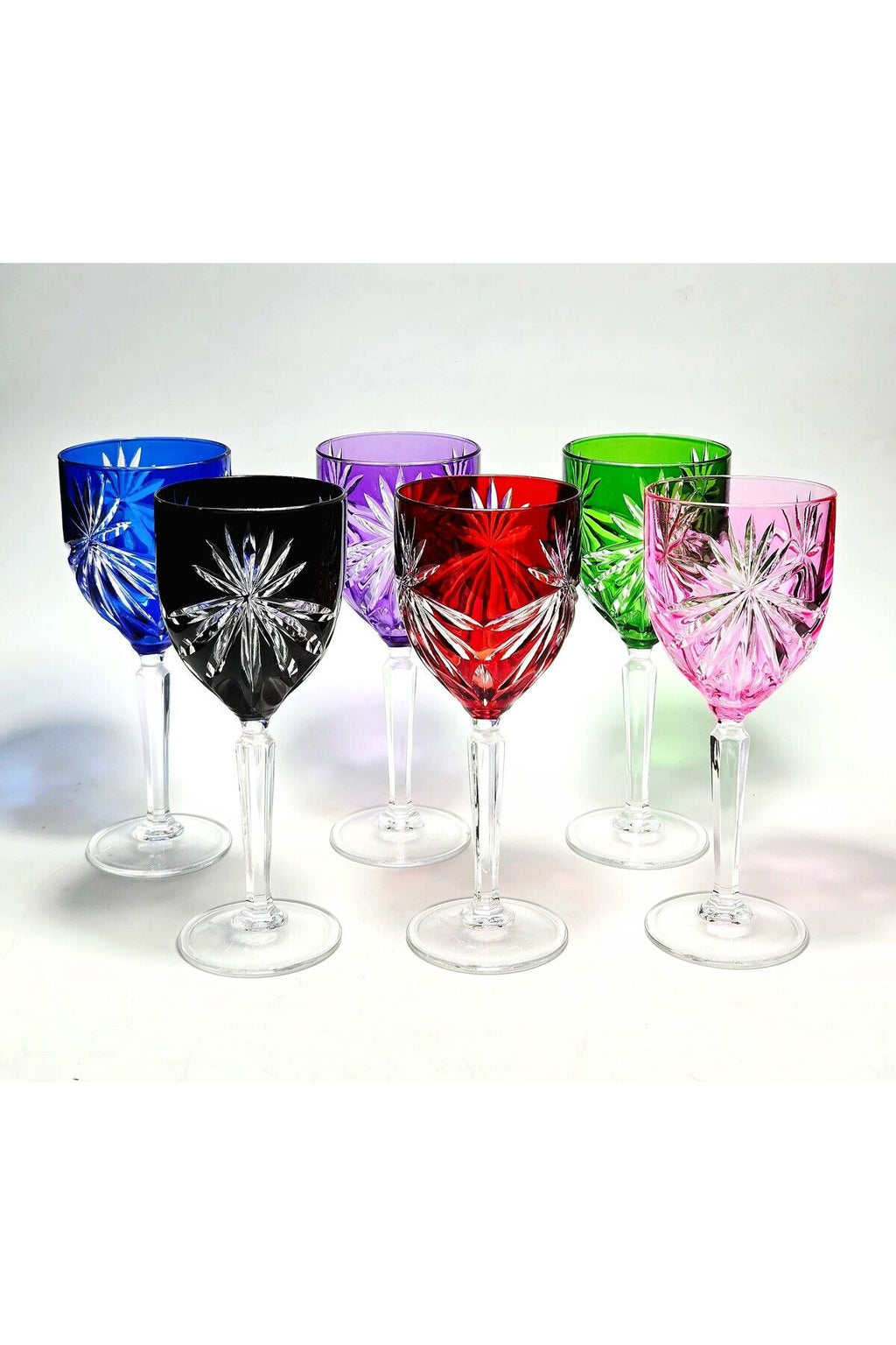 El Yapımı Kristal Cristalleria Italiana Desenli Rengarenk Su Bardağı Set 6'lı