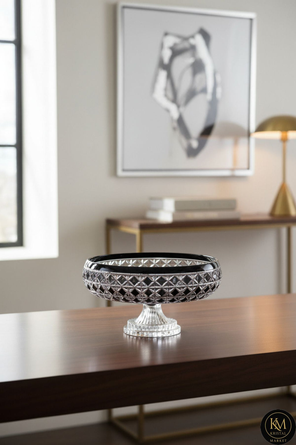 El Yapımı Kristal Desenli 28 Cm Dekoratif Sunumluk Sofra Sunum Kasesi