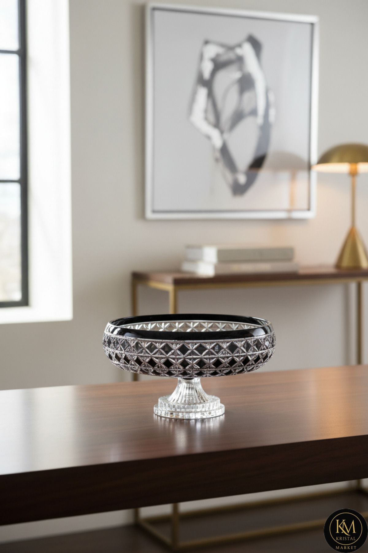 El Yapımı Kristal Desenli 28 Cm Dekoratif Sunumluk Sofra Sunum Kasesi