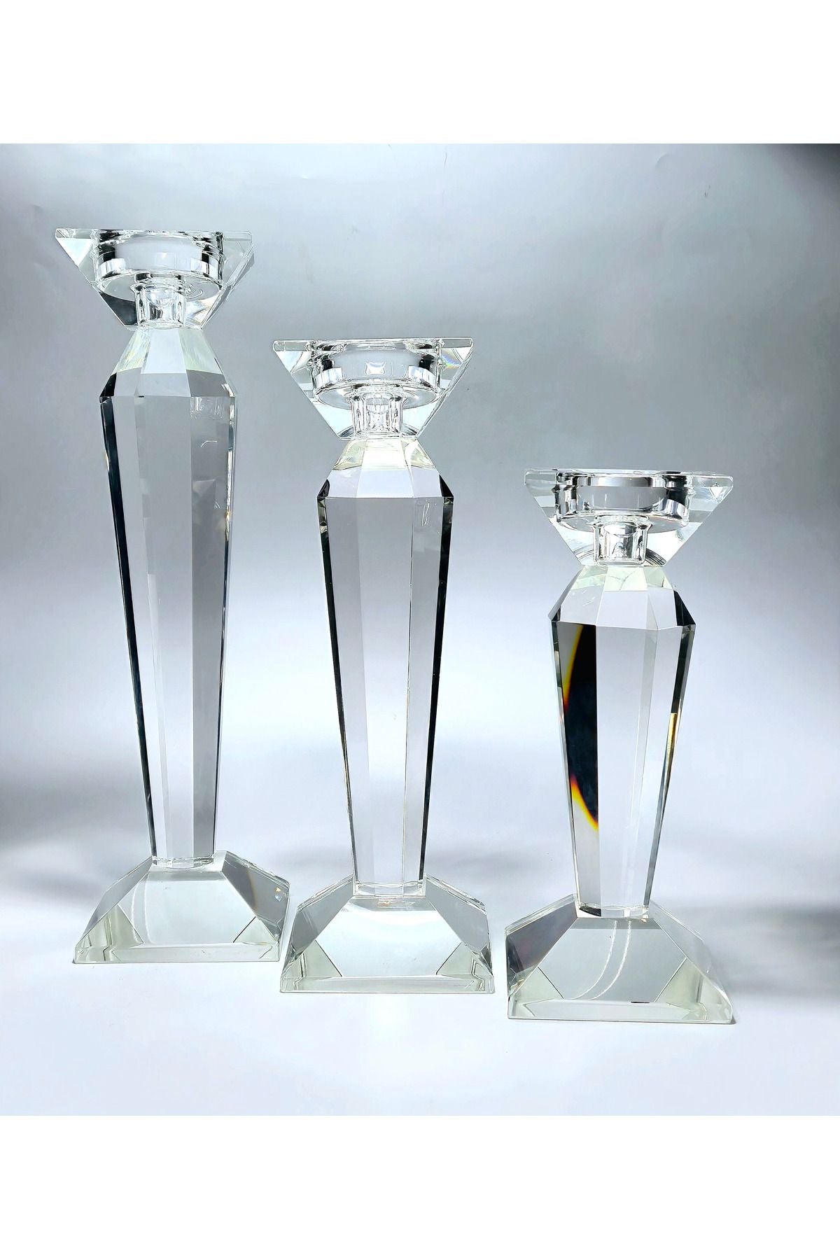 El Yapımı Kristal Lüks Mumluk Şamdan Set 3'lü