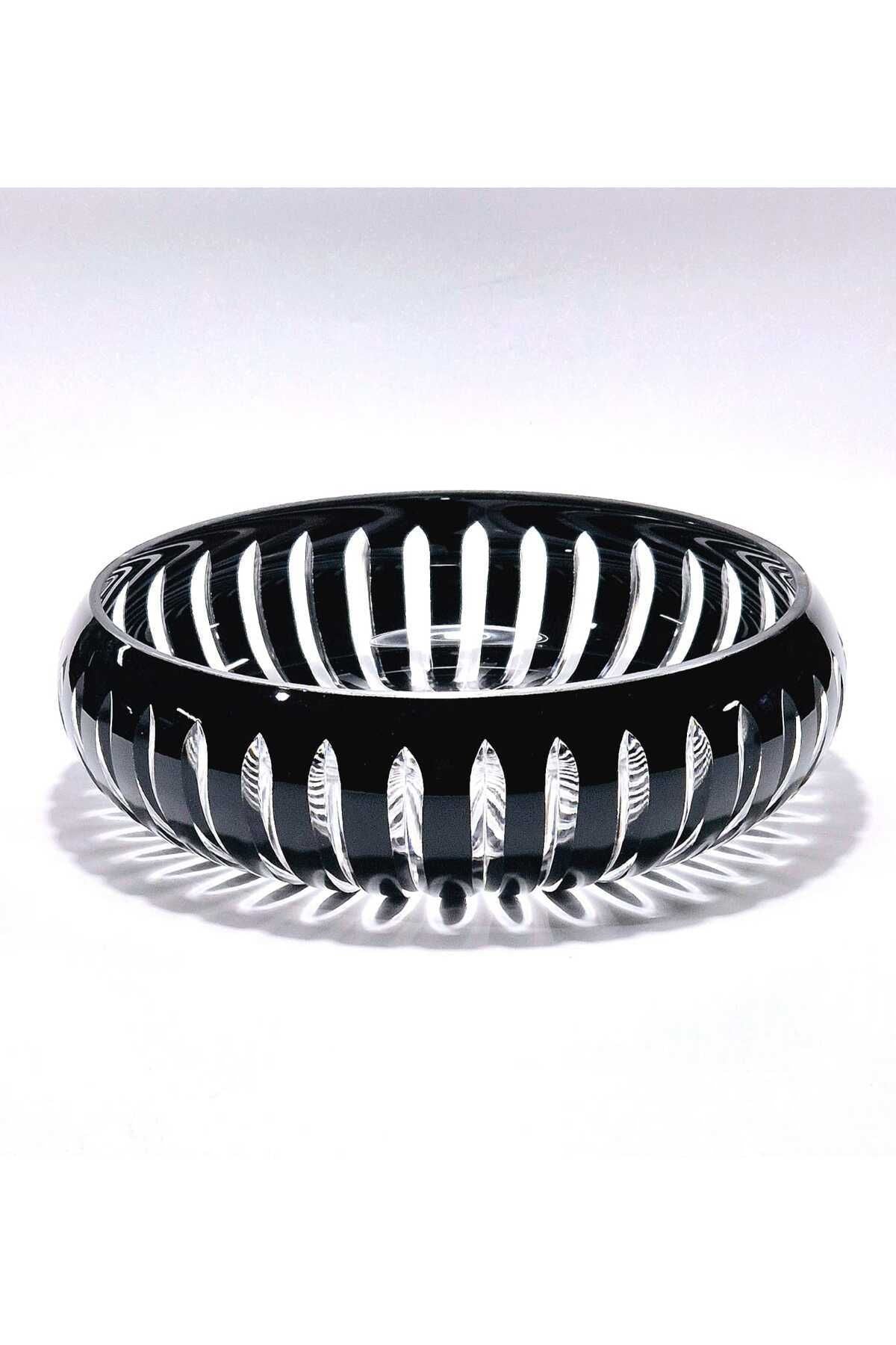 28cm Kristal Kesme Vertical Dekor Siyah Büyük Kase