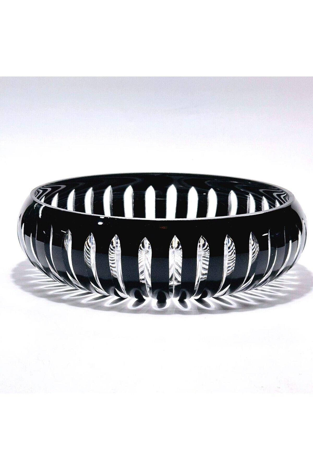 28cm Kristal Kesme Vertical Dekor Siyah Büyük Kase