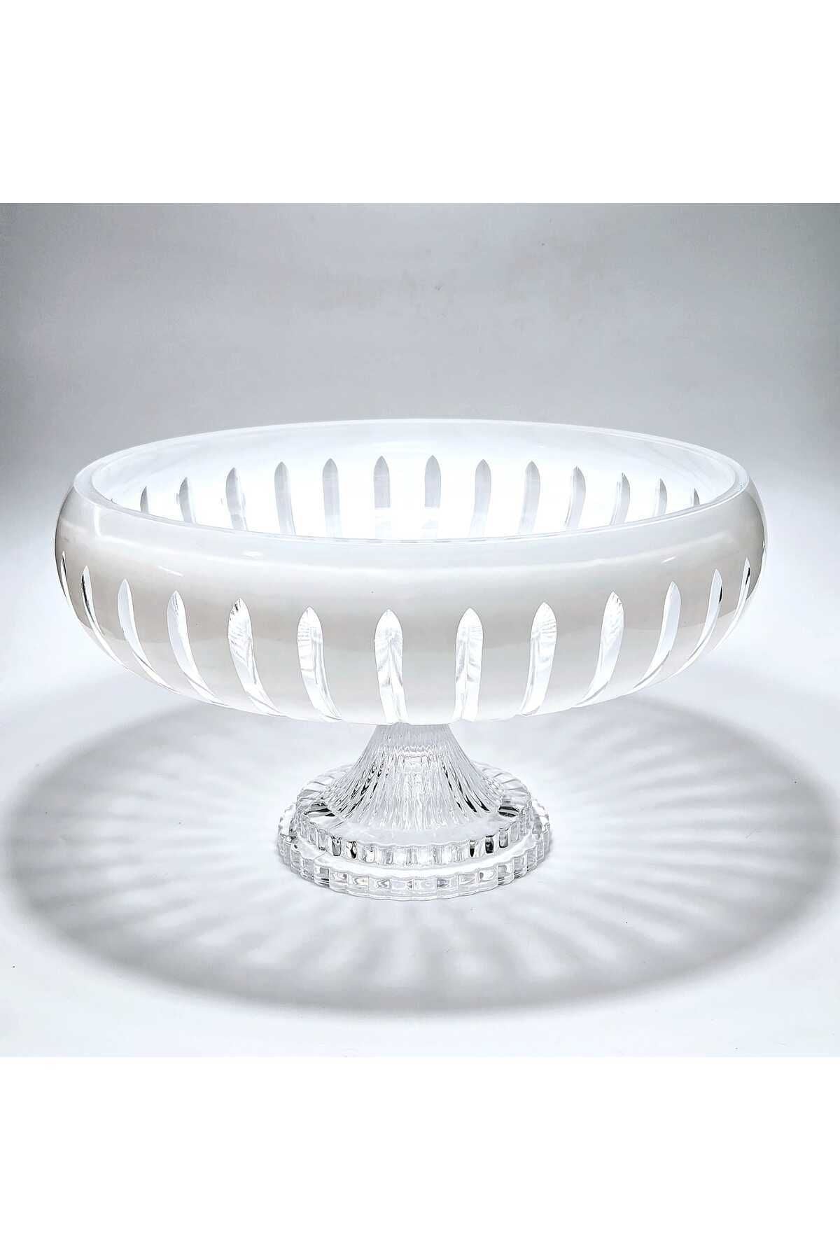 El Yapımı Kesme Kristal Vertical Desen 28 Cm Dekoratif Sunumluk Ayaklı Sofra Sunum Kasesi