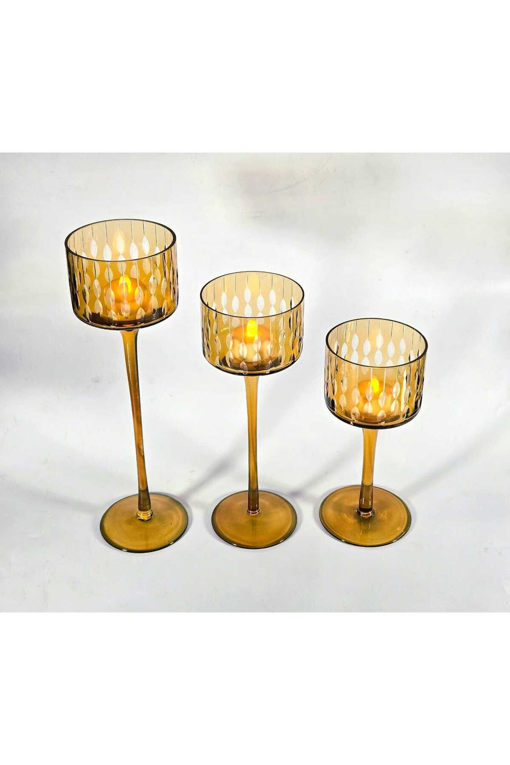 El Yapımı Kristal Damla Desen Dekoratif Mumluk Set 3'lü