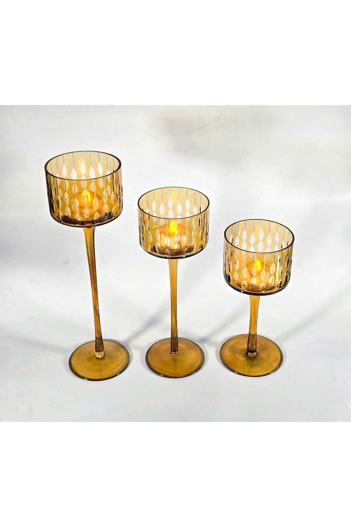 El Yapımı Kristal Damla Desen Dekoratif Mumluk Set 3'lü