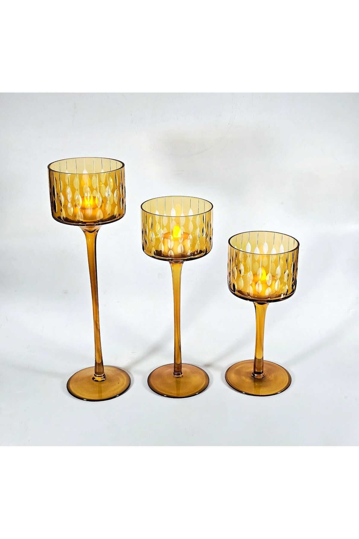 El Yapımı Kristal Damla Desen Dekoratif Mumluk Set 3'lü