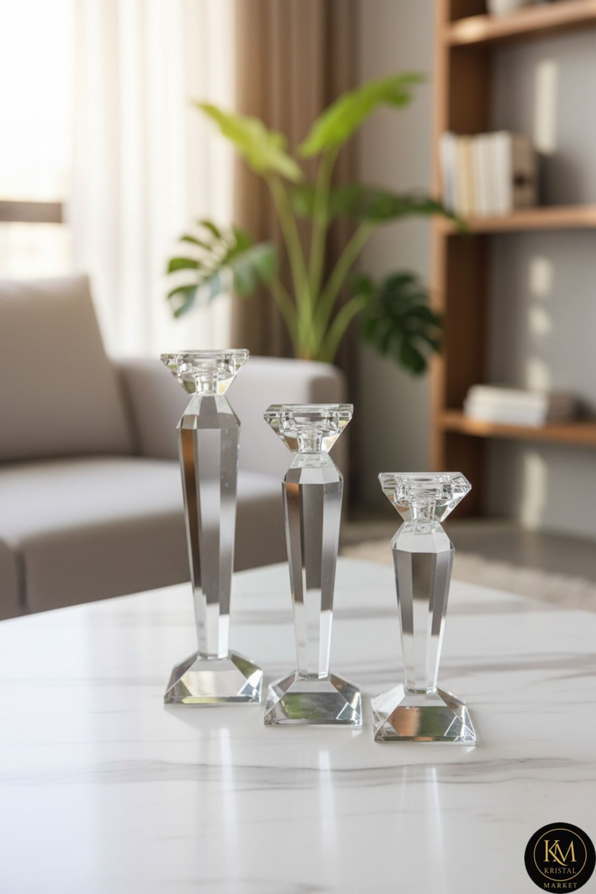 El Yapımı Kristal Lüks Mumluk Şamdan Set 3'lü Ürün ana görseli