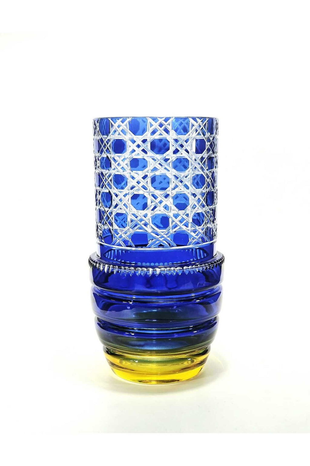 El Yapımı Kristal Kesim Bohems Petek Desenli Twis Dekoratif Vazo