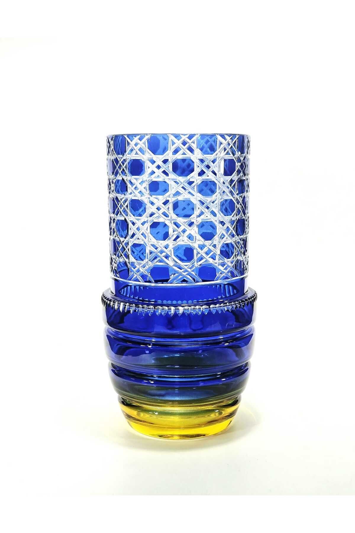 El Yapımı Kristal Kesim Bohems Petek Desenli Twis Dekoratif Vazo