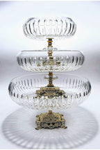 El Yapımı Kristal Vertical Desenli 28-22-16 Cm Dekoratif Sunumluk Ayaklı Kase Set 3'lü