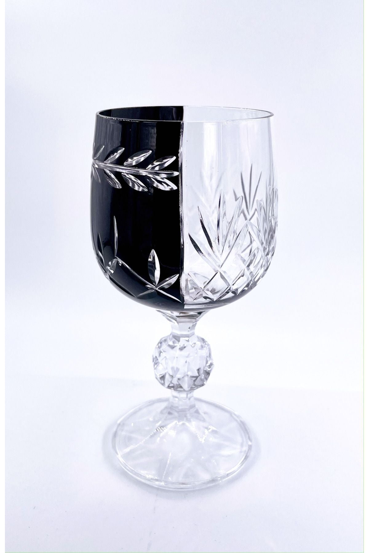 El Yapımı Kristal Bohemia Siyah Çift Renk Dekoratif Sunumluk Ayaklı Kadeh Kahve Yanı Su Bardağı Ürün ikincil görseli