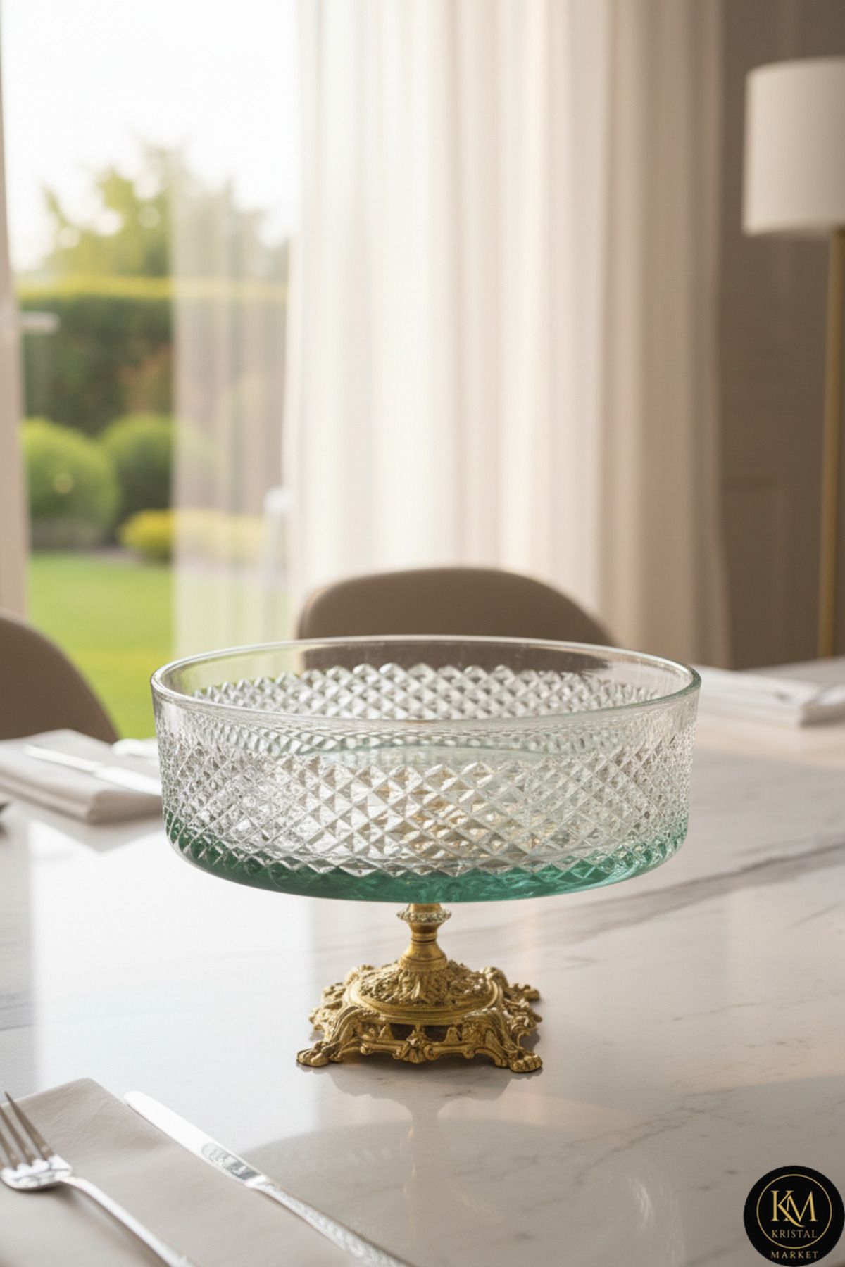 25cm Kesme Kristal Karizma Dekor Metal Ayak Cam Kase Ürün ana görseli