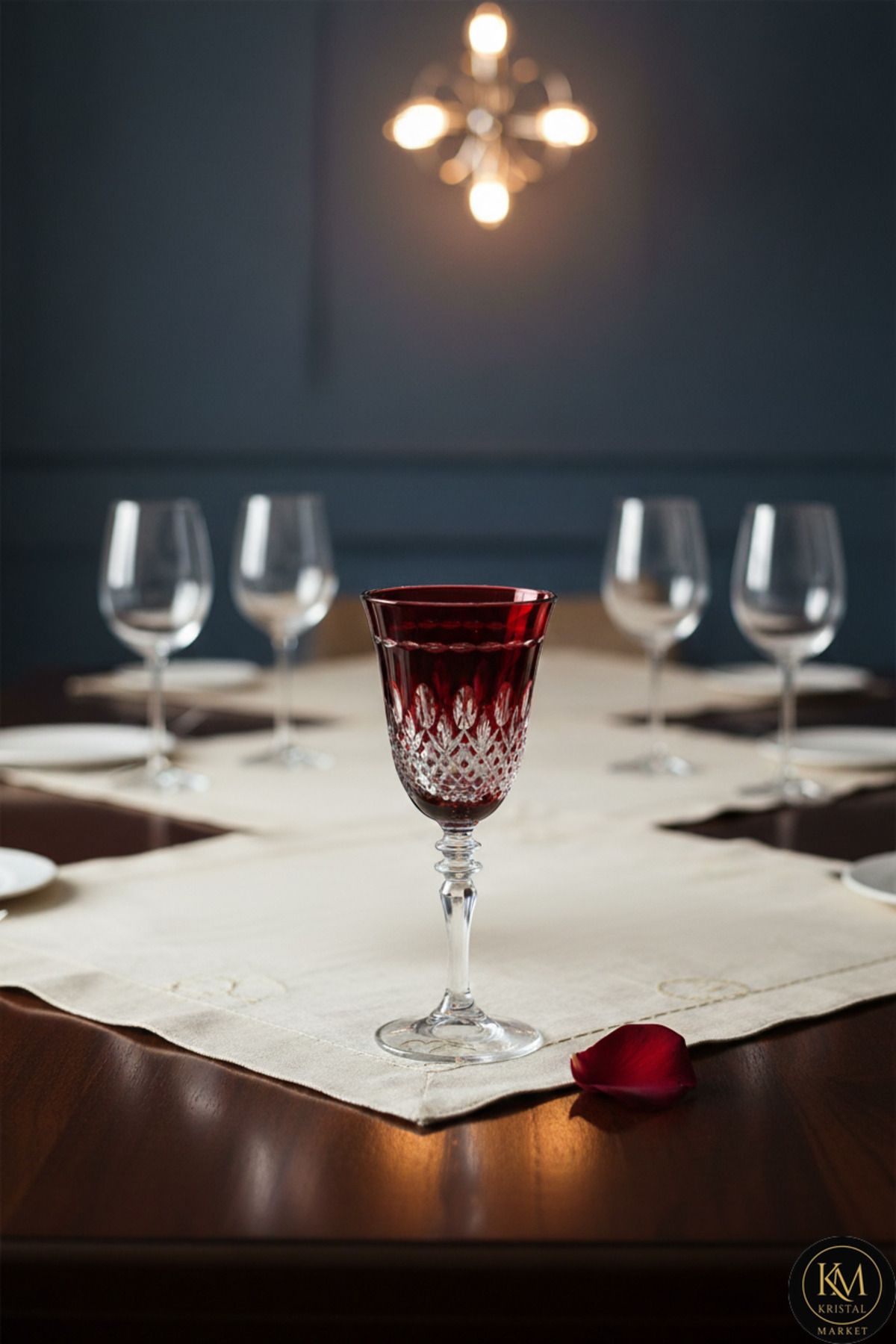 El Yapımı Kristal Damla Renkli Lüks Ayaklı Kadeh Su Bardağı Şarap Ürün ana görseli