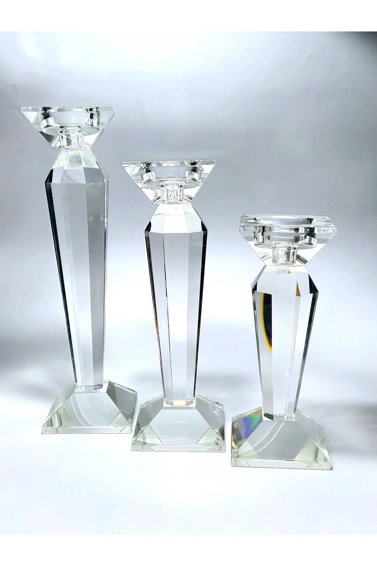 El Yapımı Kristal Lüks Mumluk Şamdan Set 3'lü