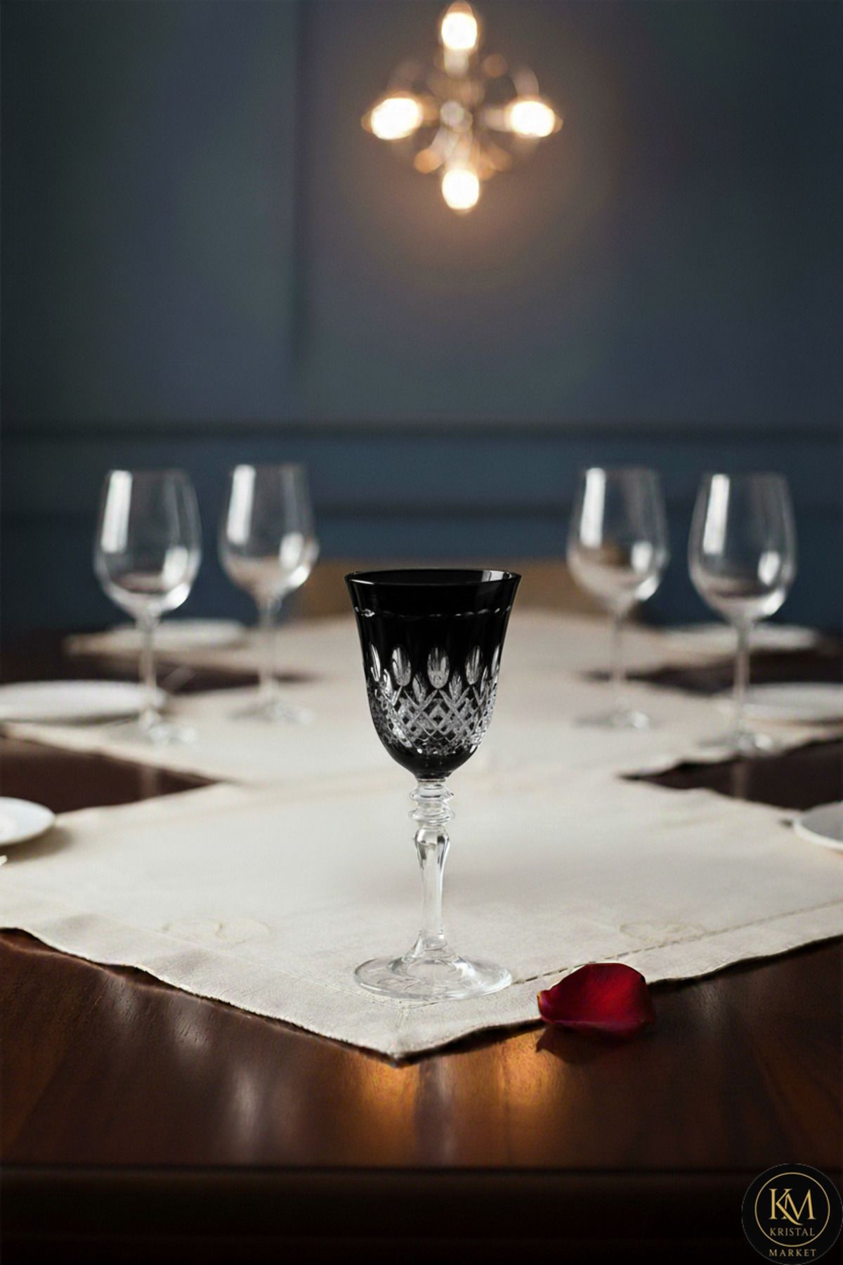 El Yapımı Kristal Damla Renkli Lüks Ayaklı Kadeh Su Bardağı Ürün ana görseli