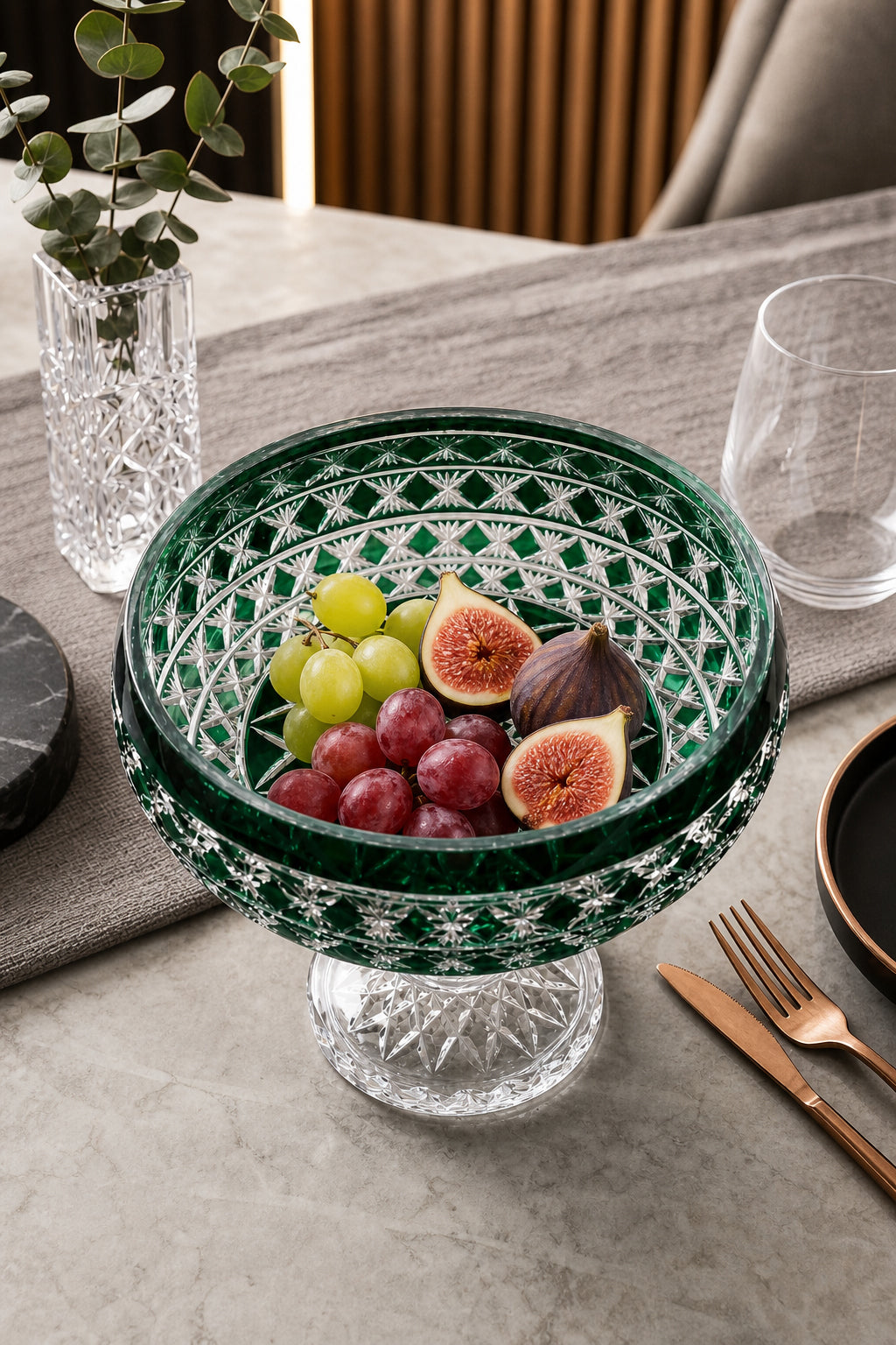 Kristal Sunum Kasesi 28 cm - Ametist Desenli Dekoratif Sofra Kasesi, 1 Adet