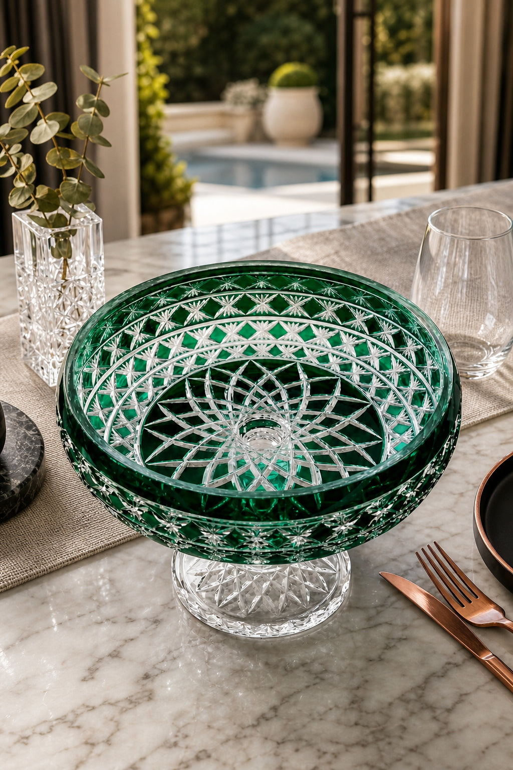 Kristal Sunum Kasesi 28 cm - Ametist Desenli Dekoratif Sofra Kasesi, 1 Adet