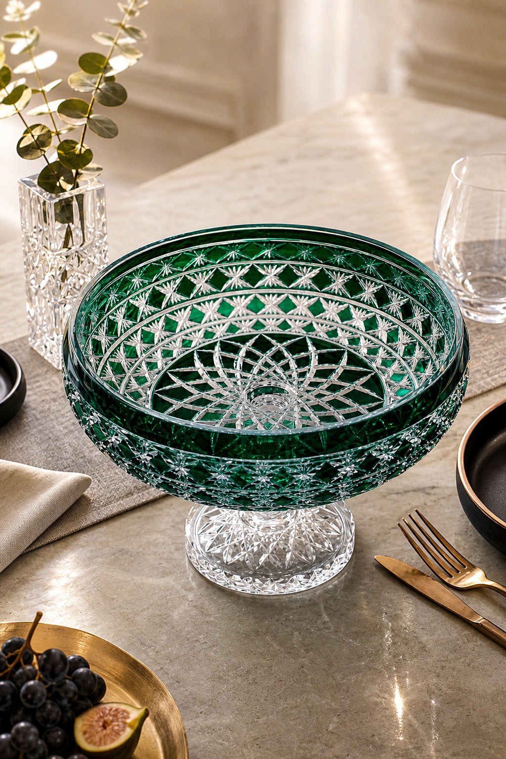 Kristal Sunum Kasesi 28 cm - Ametist Desenli Dekoratif Sofra Kasesi, 1 Adet