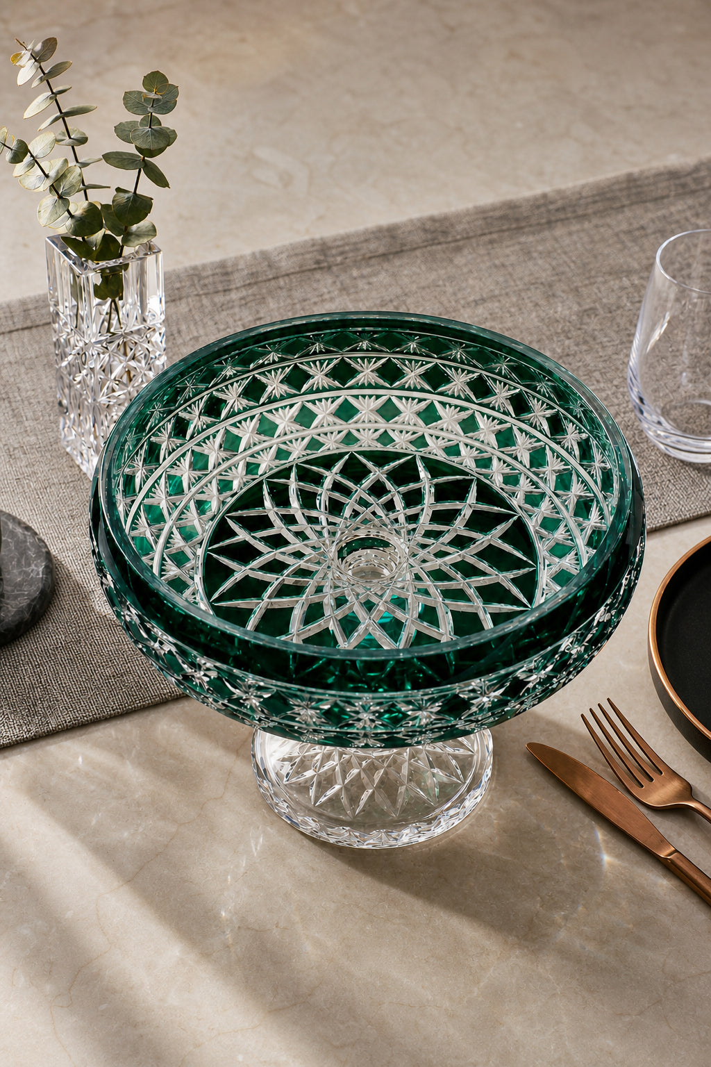 Kristal Sunum Kasesi 28 cm - Ametist Desenli Dekoratif Sofra Kasesi, 1 Adet