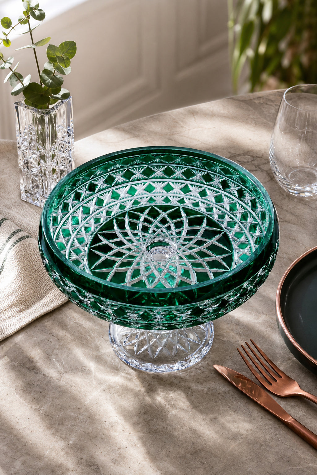Kristal Sunum Kasesi 28 cm - Ametist Desenli Dekoratif Sofra Kasesi, 1 Adet