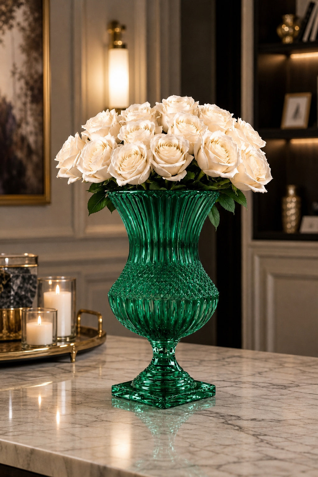 Saray Model Lüks Ayaklı Kristal Vazo 39x20 cm - Dekoratif Salon Vazosu, 1 Adet