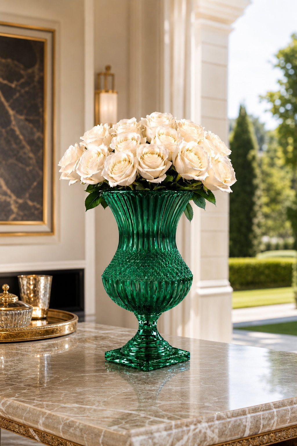 Saray Model Lüks Ayaklı Kristal Vazo 39x20 cm - Dekoratif Salon Vazosu, 1 Adet