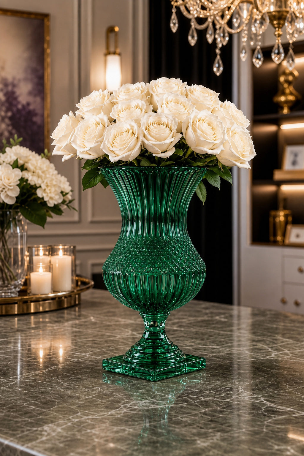 Saray Model Lüks Ayaklı Kristal Vazo 39x20 cm - Dekoratif Salon Vazosu, 1 Adet